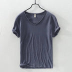 Summer New 100% Cotton T-shirt Men V - neck Solid Color Casual T Shirt Basic Tees Plus Size Short Sleeve Tops Y2449 - StepByStepNow
