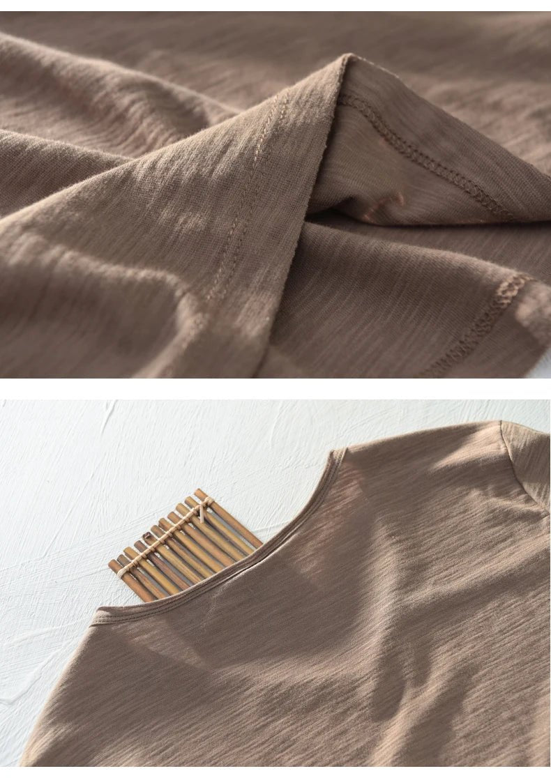 Summer New 100% Cotton T-shirt Men V - neck Solid Color Casual T Shirt Basic Tees Plus Size Short Sleeve Tops Y2449 - StepByStepNow