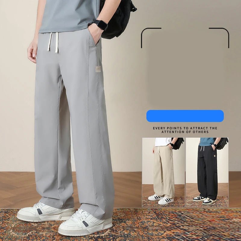 Summer New Outdoor Ice Silk Casual Pants Men Quick Drying Elastic Waist Straight Leg Thin Trousers Male 4XL Brand Clothin - StepByStepNow
