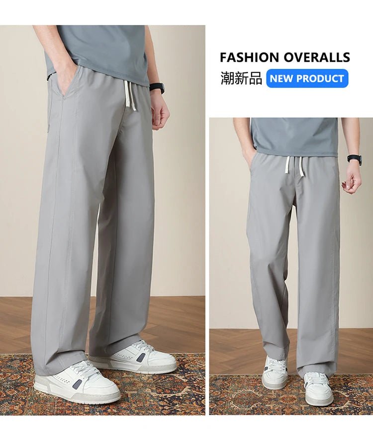 Summer New Outdoor Ice Silk Casual Pants Men Quick Drying Elastic Waist Straight Leg Thin Trousers Male 4XL Brand Clothin - StepByStepNow