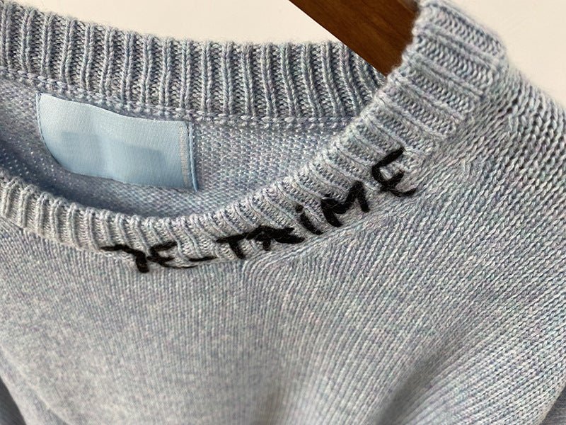 Super chic lettera ricamo maglione donna autunno inverno orlo asimmetrico Pullover di lana Streetwear maglioni maglioni donna - StepByStepNow