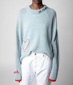 Super chic lettera ricamo maglione donna autunno inverno orlo asimmetrico Pullover di lana Streetwear maglioni maglioni donna - StepByStepNow