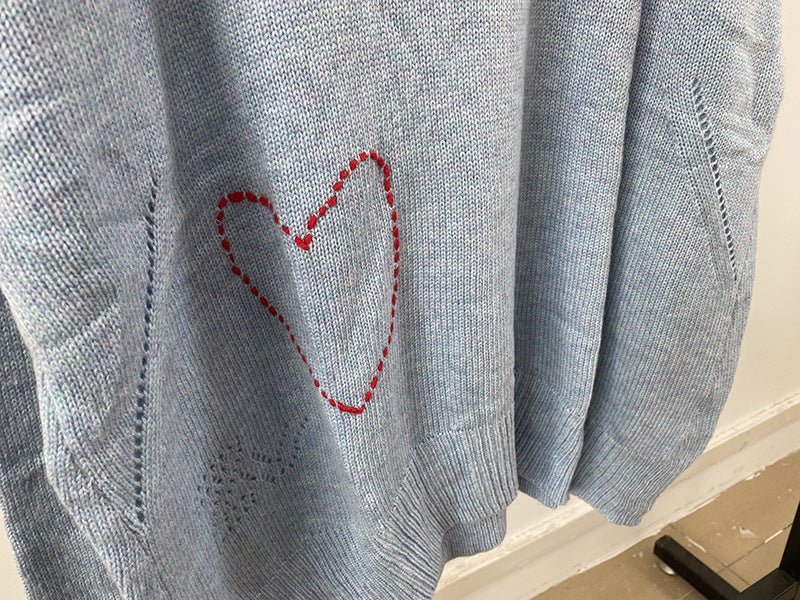 Super chic lettera ricamo maglione donna autunno inverno orlo asimmetrico Pullover di lana Streetwear maglioni maglioni donna - StepByStepNow