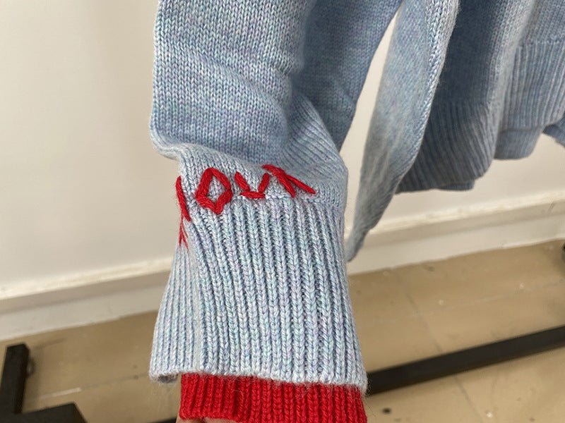 Super chic lettera ricamo maglione donna autunno inverno orlo asimmetrico Pullover di lana Streetwear maglioni maglioni donna - StepByStepNow