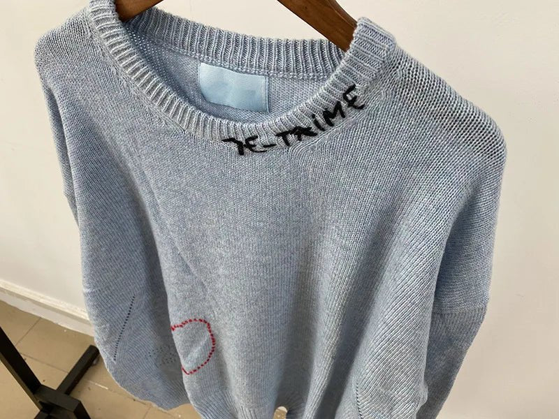 Super chic lettera ricamo maglione donna autunno inverno orlo asimmetrico Pullover di lana Streetwear maglioni maglioni donna - StepByStepNow