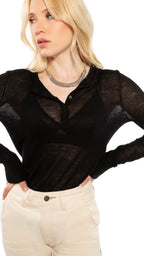 Superfine Wool Henley Sweater (Black) - StepByStep