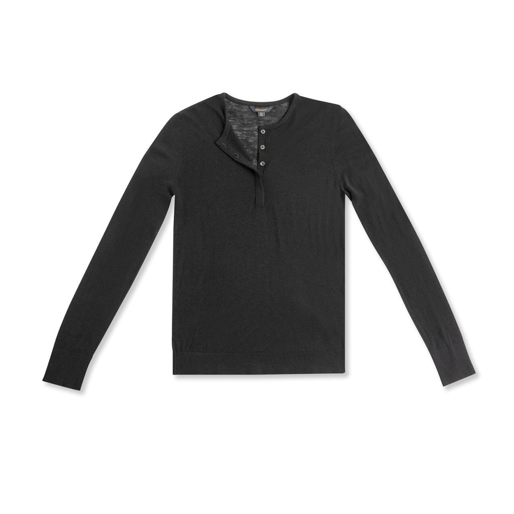 Superfine Wool Henley Sweater (Black) - StepByStep