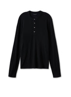 Superfine Wool Henley Sweater (Black) - StepByStep