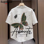 Supzoom New Arrival Summer Top Fashion Printed Butterfly Short O - neck Casual Hip Hop Heavy Texture Cotton Ins Loose Men Tshirt - StepByStepNow
