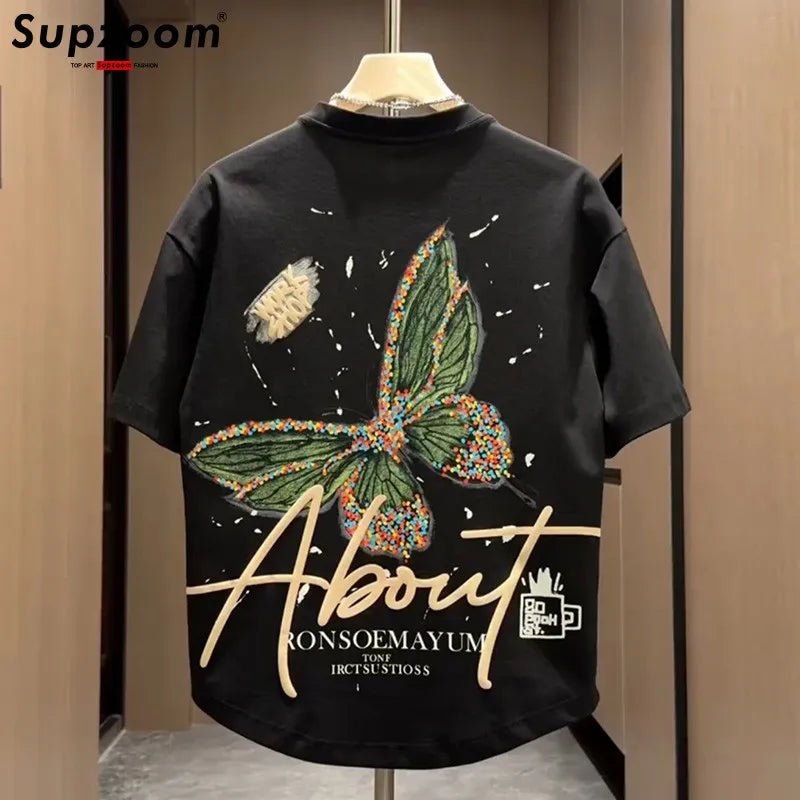 Supzoom New Arrival Summer Top Fashion Printed Butterfly Short O - neck Casual Hip Hop Heavy Texture Cotton Ins Loose Men Tshirt - StepByStepNow