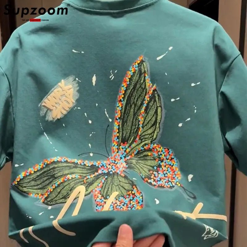 Supzoom New Arrival Summer Top Fashion Printed Butterfly Short O - neck Casual Hip Hop Heavy Texture Cotton Ins Loose Men Tshirt - StepByStepNow