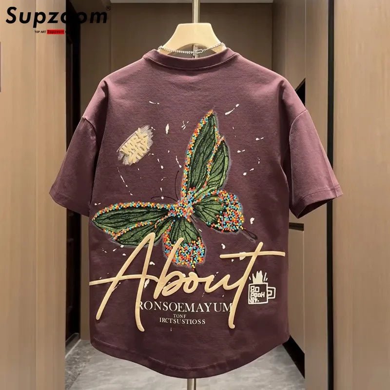 Supzoom New Arrival Summer Top Fashion Printed Butterfly Short O - neck Casual Hip Hop Heavy Texture Cotton Ins Loose Men Tshirt - StepByStepNow