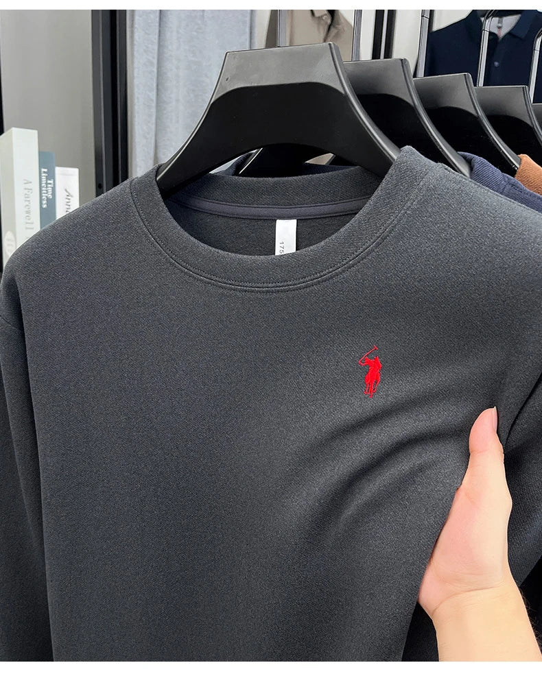 T-shirt a maniche lunghe di marca di lusso da uomo autunno Paul trendy squisito pony ricamo pullover allentato casual girocollo felpa - StepByStepNow