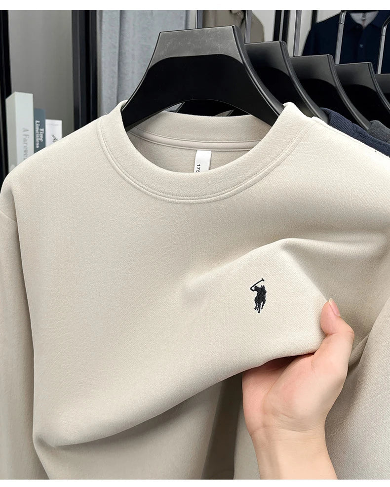 T-shirt a maniche lunghe di marca di lusso da uomo autunno Paul trendy squisito pony ricamo pullover allentato casual girocollo felpa - StepByStepNow