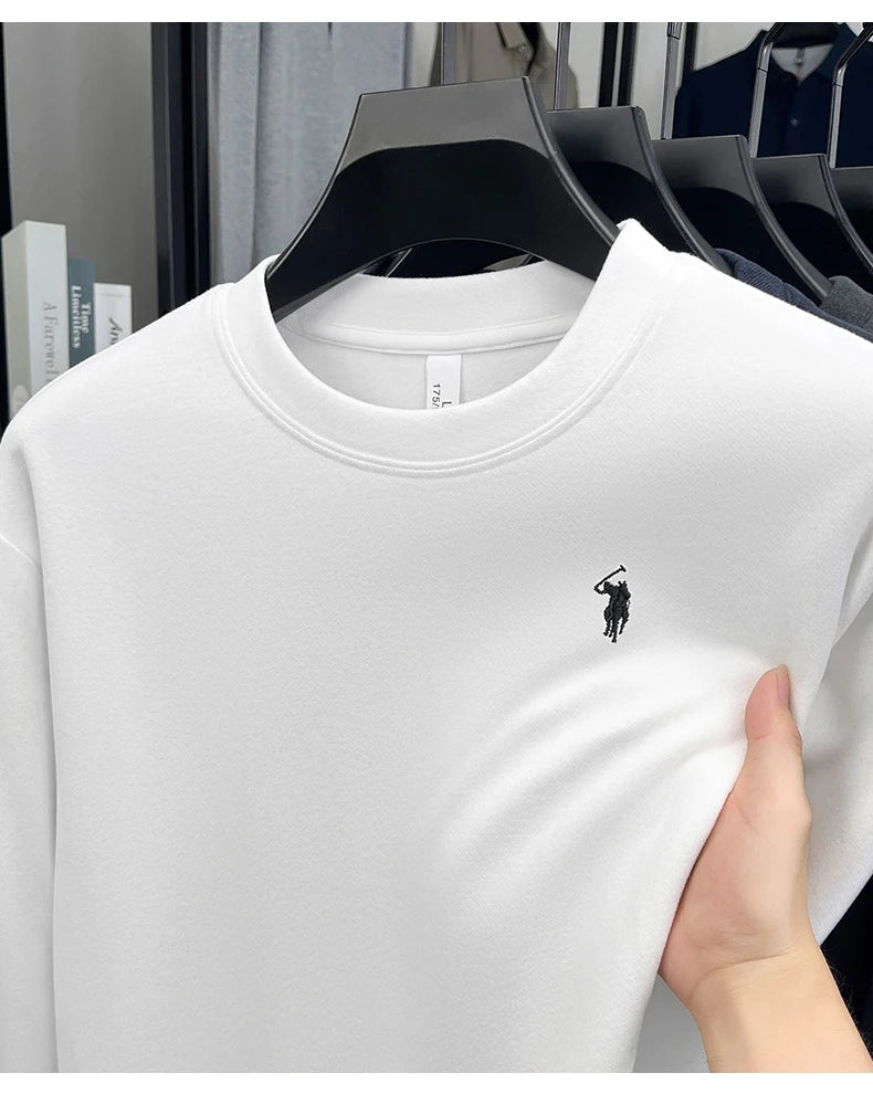 T-shirt a maniche lunghe di marca di lusso da uomo autunno Paul trendy squisito pony ricamo pullover allentato casual girocollo felpa - StepByStepNow