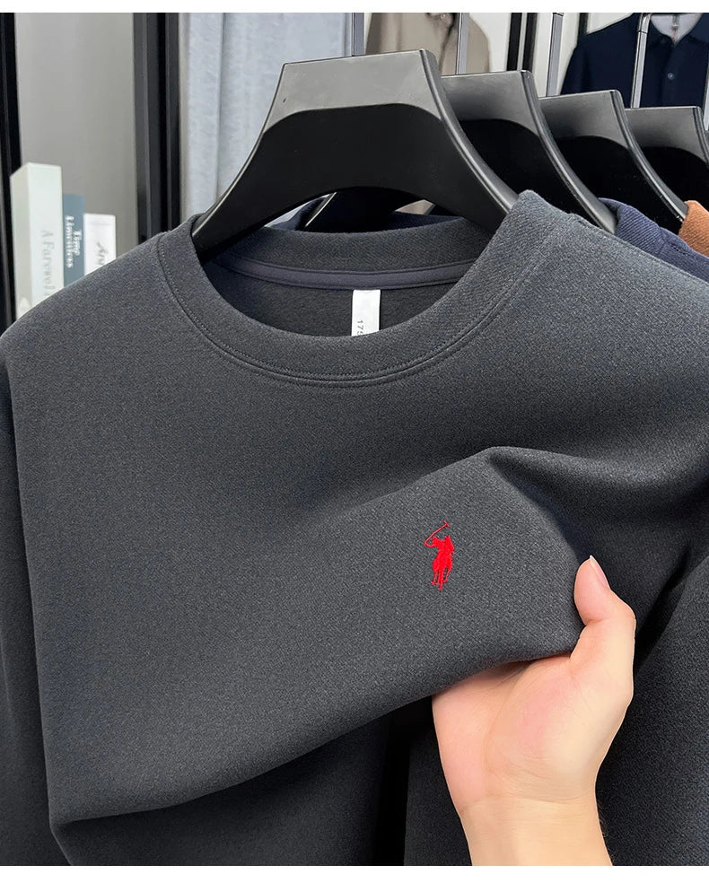 T-shirt a maniche lunghe di marca di lusso da uomo autunno Paul trendy squisito pony ricamo pullover allentato casual girocollo felpa - StepByStepNow