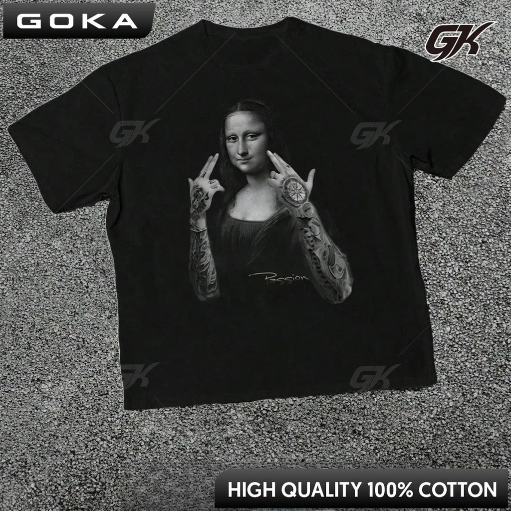 Tattooed Mona Lisa Vintage Streetwear Tee - Black Graphic Top - StepByStepNow