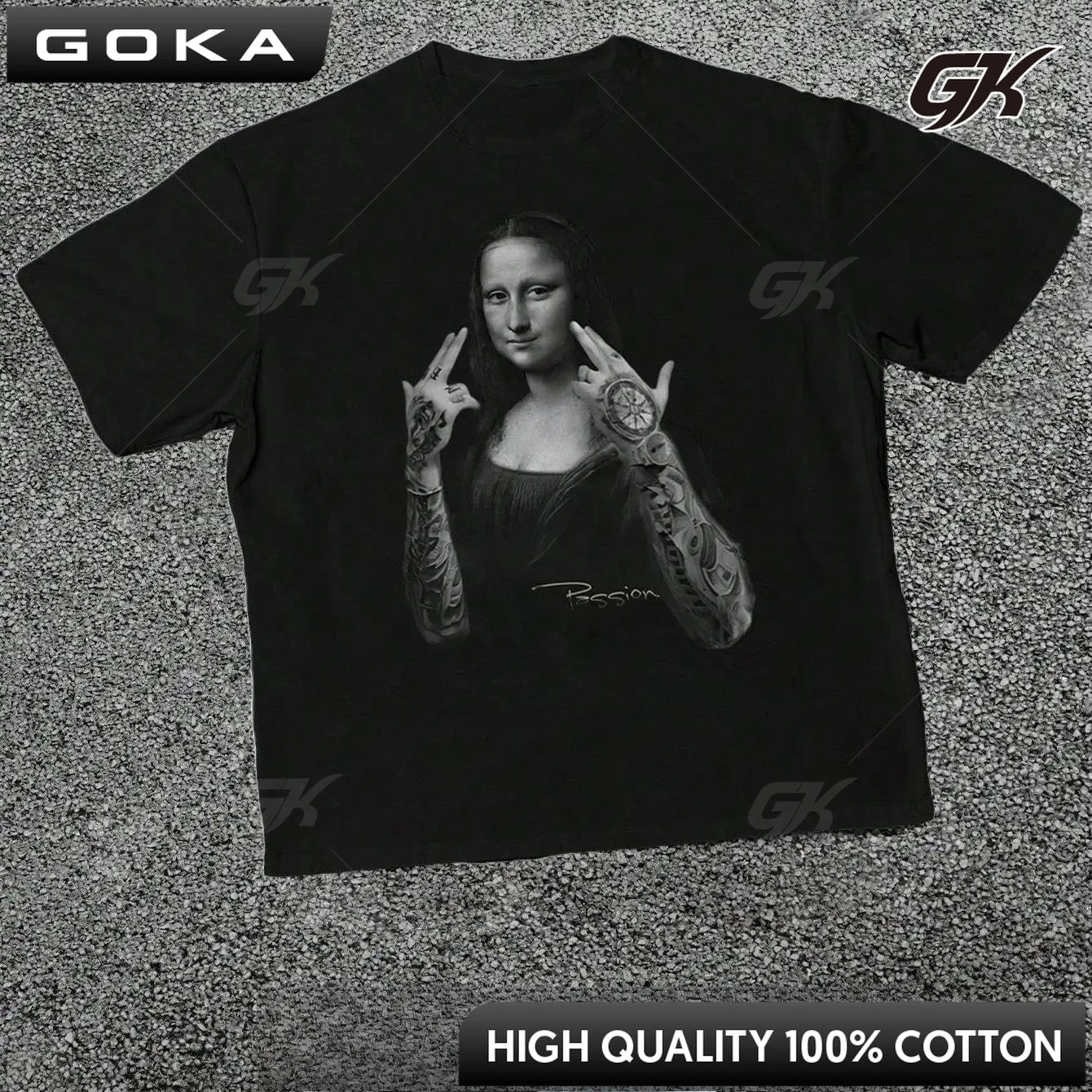 Tattooed Mona Lisa Vintage Streetwear Tee - Black Graphic Top - StepByStepNow