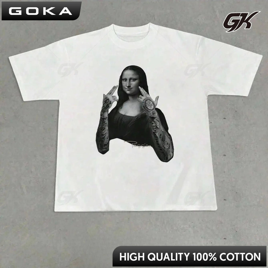 Tattooed Mona Lisa Vintage Streetwear Tee - Black Graphic Top - StepByStepNow