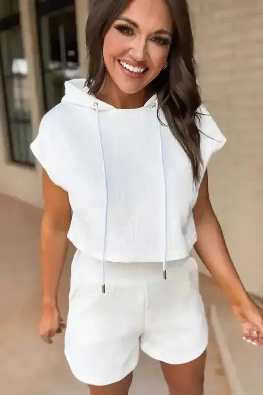 Textured Cropped Hoodie and Shorts Set - StepByStep