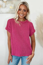 Textured Knit T-shirt - Rose Red - StepByStep