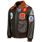 Top Gun: Maverick Aviator Pilot Leather Jacket Men's Brown Winter Jacket Air Force Collar Coat Halloween Cosplay Outfits - StepByStep