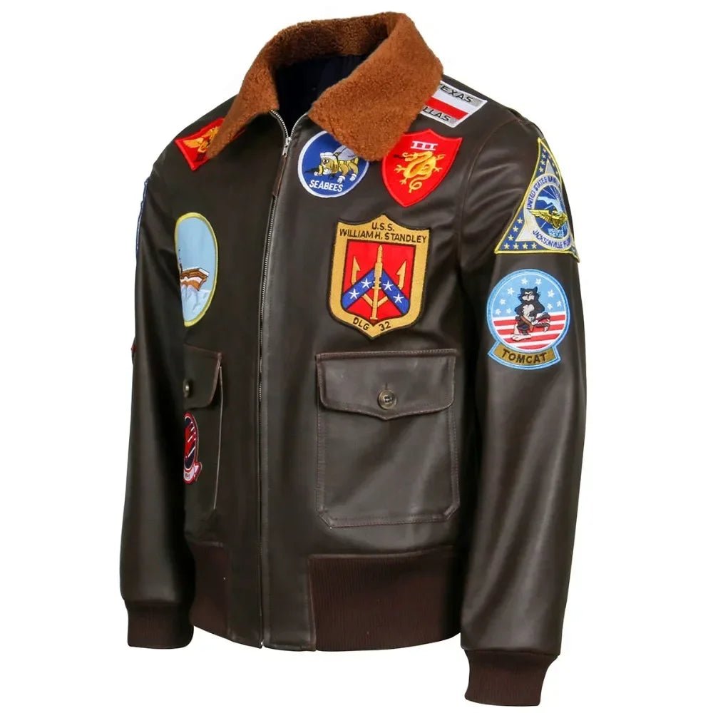 Top Gun: Maverick Aviator Pilot Leather Jacket Men's Brown Winter Jacket Air Force Collar Coat Halloween Cosplay Outfits - StepByStep