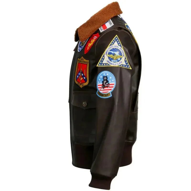 Top Gun: Maverick Aviator Pilot Leather Jacket Men's Brown Winter Jacket Air Force Collar Coat Halloween Cosplay Outfits - StepByStep