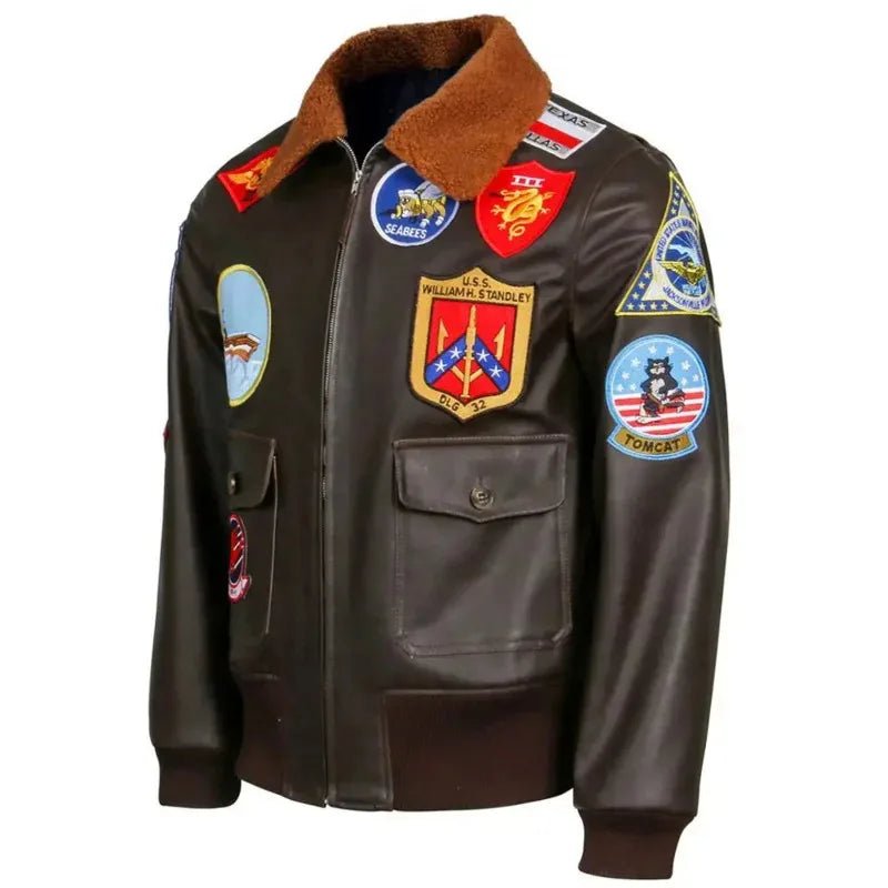 Top Gun: Maverick Aviator Pilot Leather Jacket Men's Brown Winter Jacket Air Force Collar Coat Halloween Cosplay Outfits - StepByStep