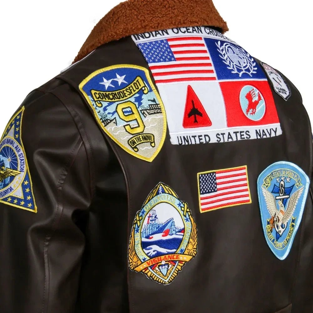 Top Gun: Maverick Aviator Pilot Leather Jacket Men's Brown Winter Jacket Air Force Collar Coat Halloween Cosplay Outfits - StepByStep