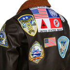 Top Gun: Maverick Aviator Pilot Leather Jacket Men's Brown Winter Jacket Air Force Collar Coat Halloween Cosplay Outfits - StepByStep