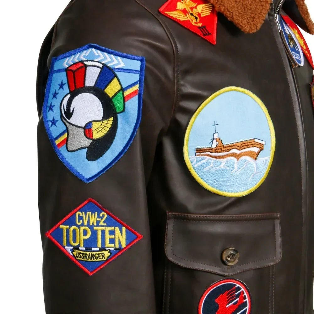 Top Gun: Maverick Aviator Pilot Leather Jacket Men's Brown Winter Jacket Air Force Collar Coat Halloween Cosplay Outfits - StepByStep