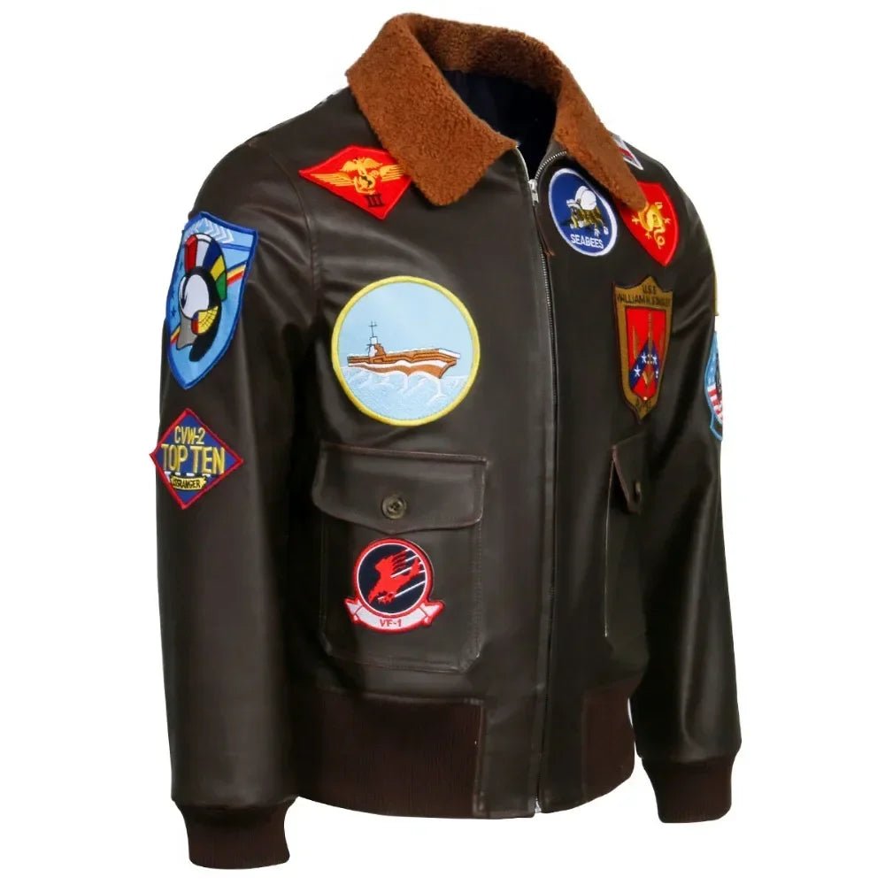 Top Gun: Maverick Aviator Pilot Leather Jacket Men's Brown Winter Jacket Air Force Collar Coat Halloween Cosplay Outfits - StepByStep