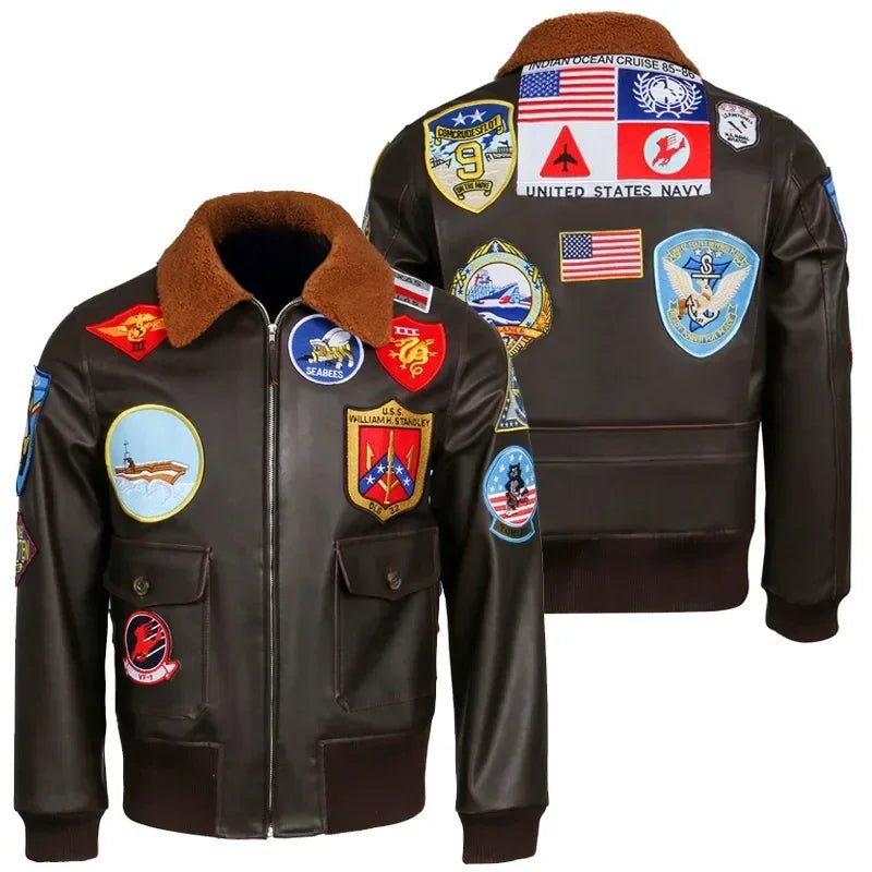 Top Gun: Maverick Aviator Pilot Leather Jacket Men's Brown Winter Jacket Air Force Collar Coat Halloween Cosplay Outfits - StepByStep