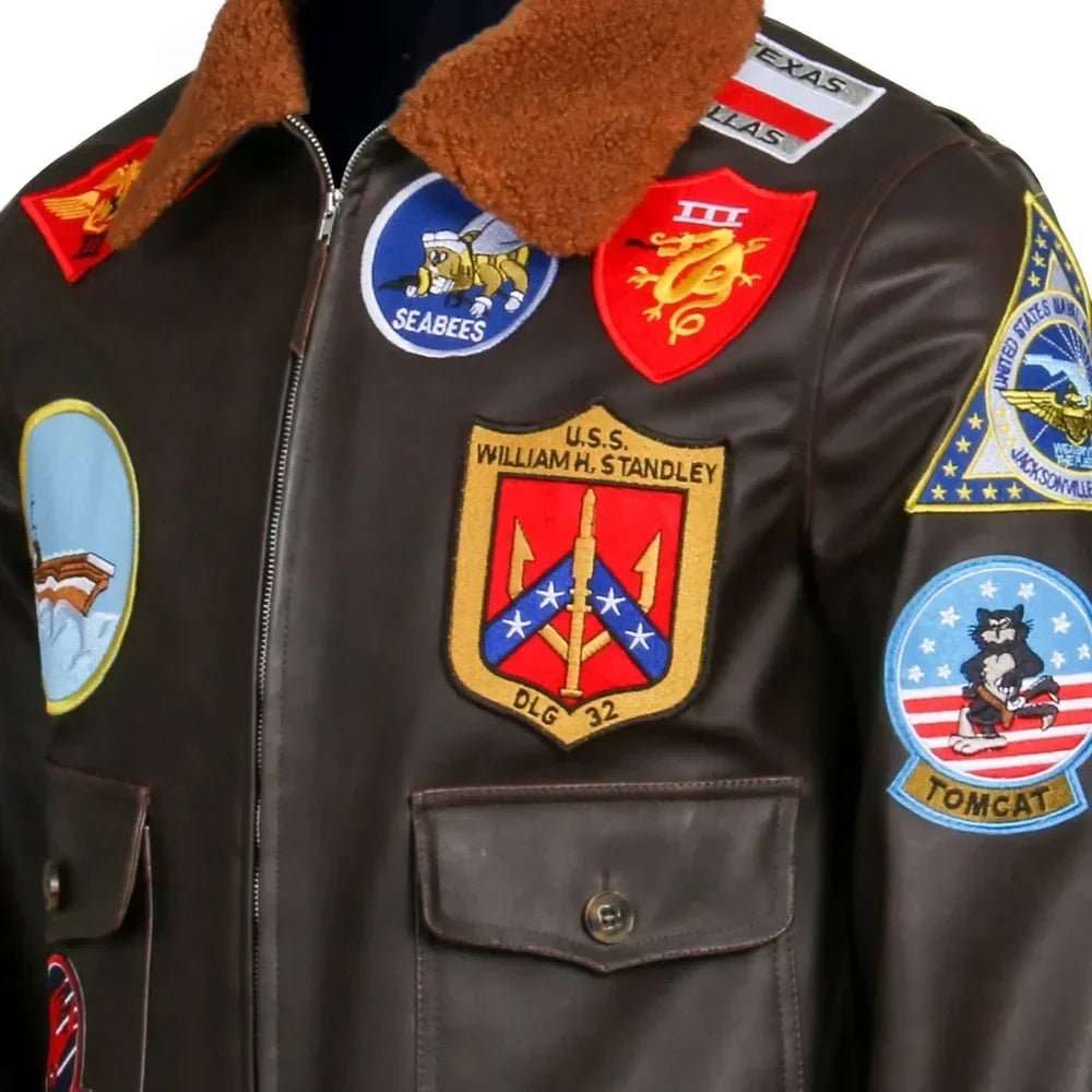 Top Gun: Maverick Aviator Pilot Leather Jacket Men's Brown Winter Jacket Air Force Collar Coat Halloween Cosplay Outfits - StepByStep