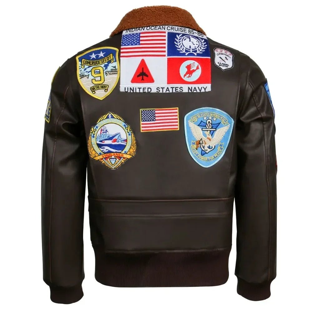 Top Gun: Maverick Aviator Pilot Leather Jacket Men's Brown Winter Jacket Air Force Collar Coat Halloween Cosplay Outfits - StepByStep