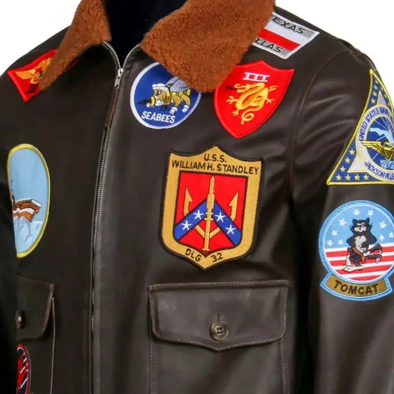 Top Gun: Maverick Aviator Pilot Leather Jacket Men's Brown Winter Jacket Air Force Collar Coat Halloween Cosplay Outfits - StepByStep