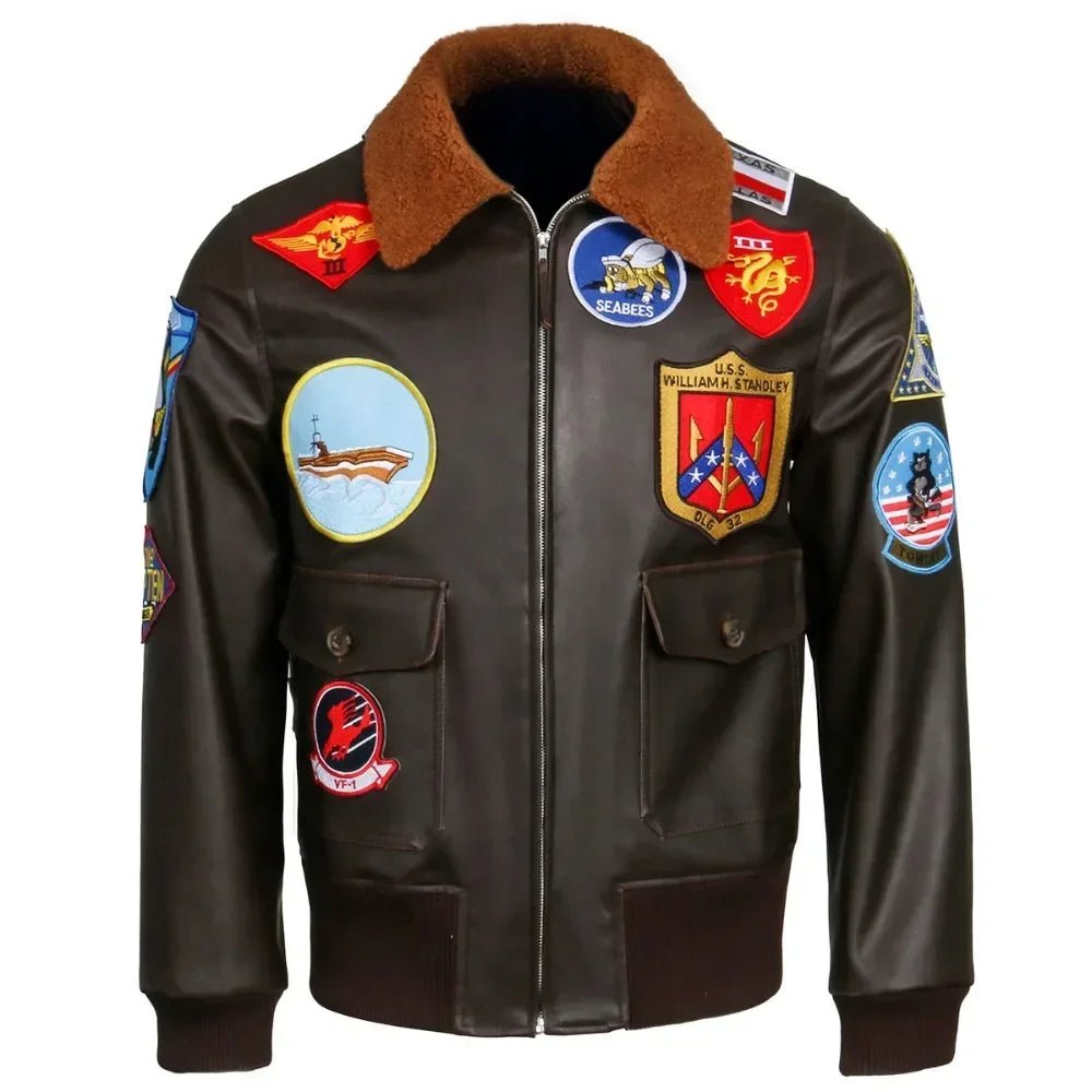 Top Gun: Maverick Aviator Pilot Leather Jacket Men's Brown Winter Jacket Air Force Collar Coat Halloween Cosplay Outfits - StepByStep