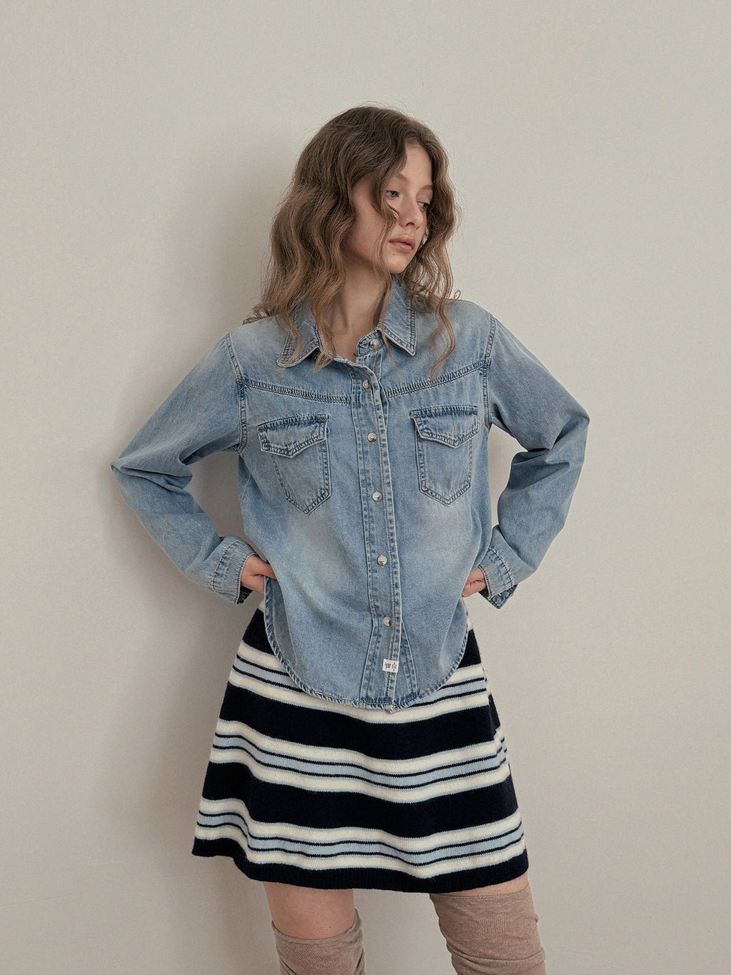 [TWEE] Myuden Pocket Denim Long Sleeve Shirt - StepByStep