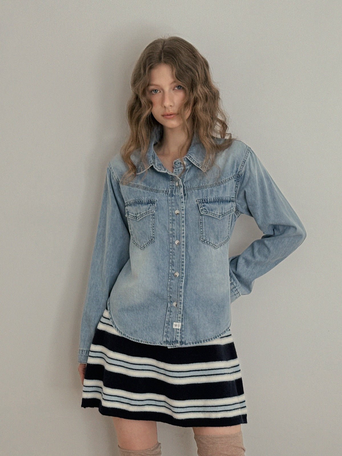 [TWEE] Myuden Pocket Denim Long Sleeve Shirt - StepByStep