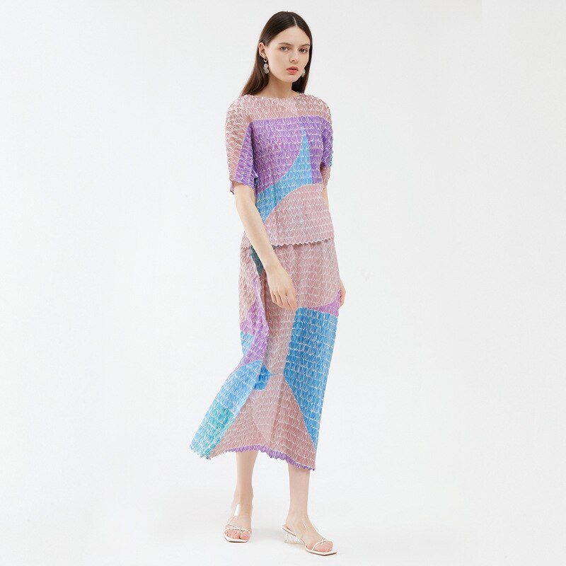 Two - Piece Suit with Color Contrast Top and Pleated Skirt For Women, Midtown, BYMANYC New York. - StepByStep