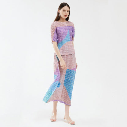Two - Piece Suit with Color Contrast Top and Pleated Skirt For Women, Midtown, BYMANYC New York. - StepByStep