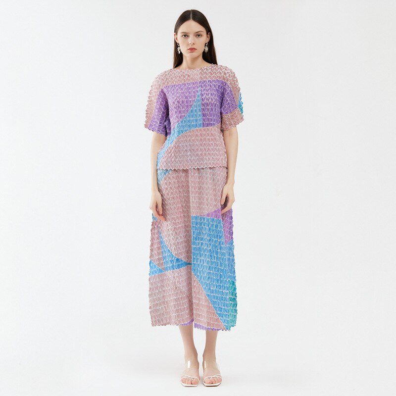 Two - Piece Suit with Color Contrast Top and Pleated Skirt For Women, Midtown, BYMANYC New York. - StepByStep