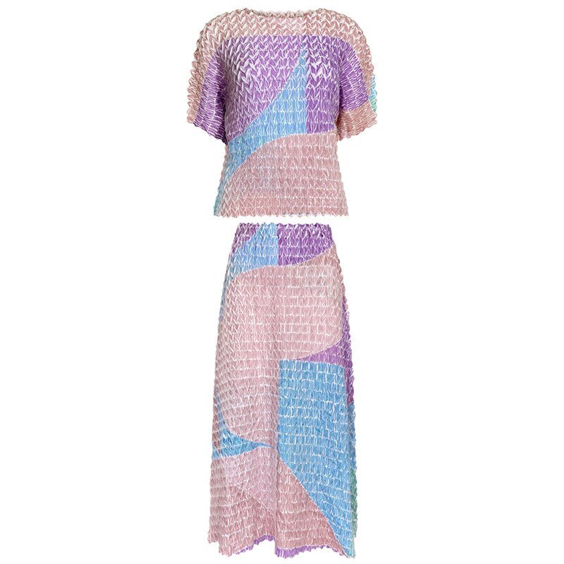 Two - Piece Suit with Color Contrast Top and Pleated Skirt For Women, Midtown, BYMANYC New York. - StepByStep