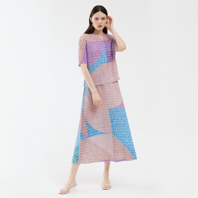 Two - Piece Suit with Color Contrast Top and Pleated Skirt For Women, Midtown, BYMANYC New York. - StepByStep