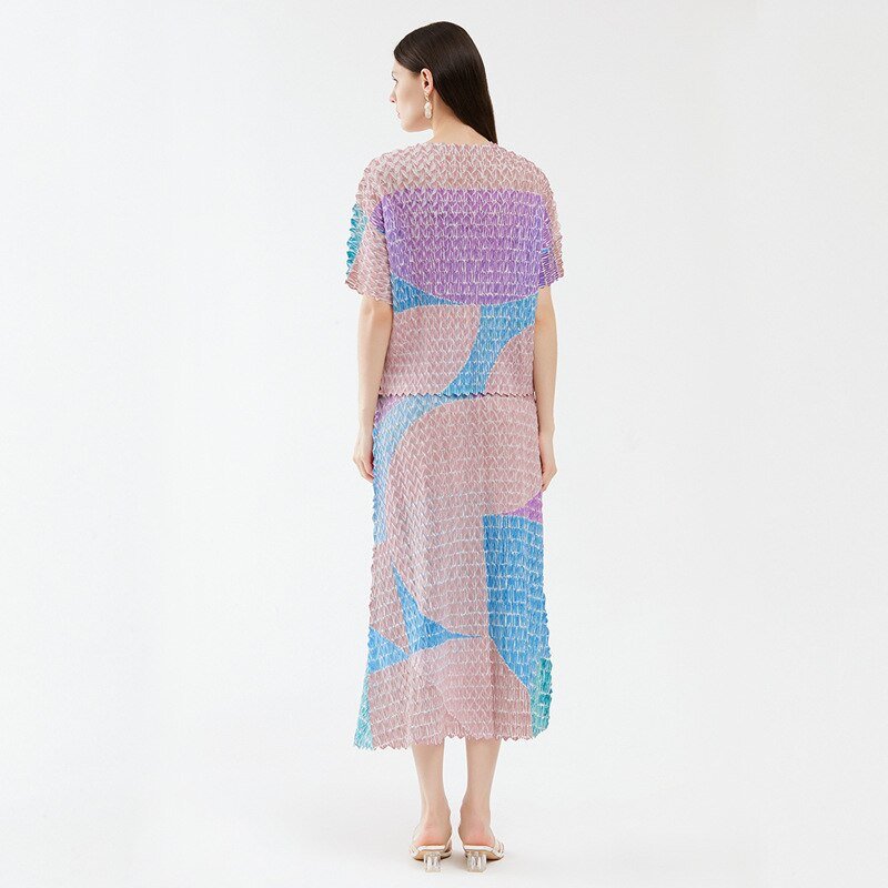 Two - Piece Suit with Color Contrast Top and Pleated Skirt For Women, Midtown, BYMANYC New York. - StepByStep