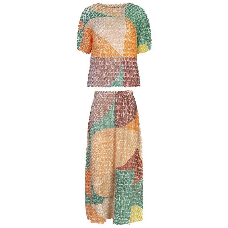 Two - Piece Suit with Color Contrast Top and Pleated Skirt For Women, Midtown, BYMANYC New York. - StepByStep