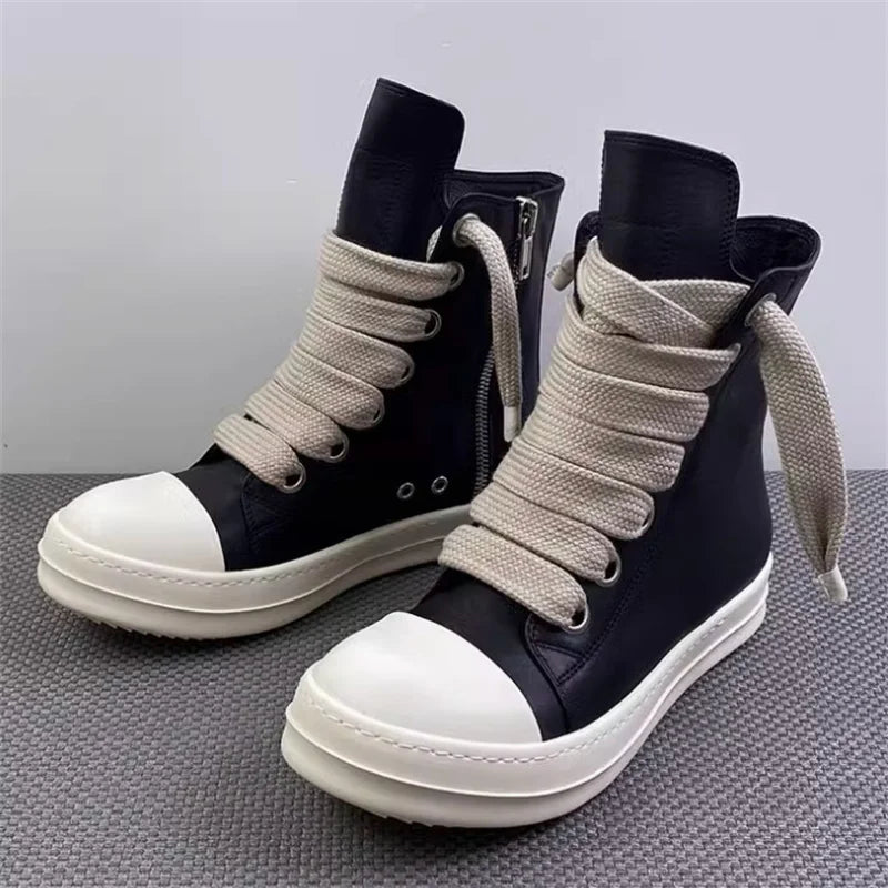 Urban Platform Sneakers: Unisex Mid - Tops with Side Zipper – Solid Black Microfiber - StepByStepNow