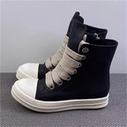 Urban Platform Sneakers: Unisex Mid - Tops with Side Zipper – Solid Black Microfiber - StepByStepNow