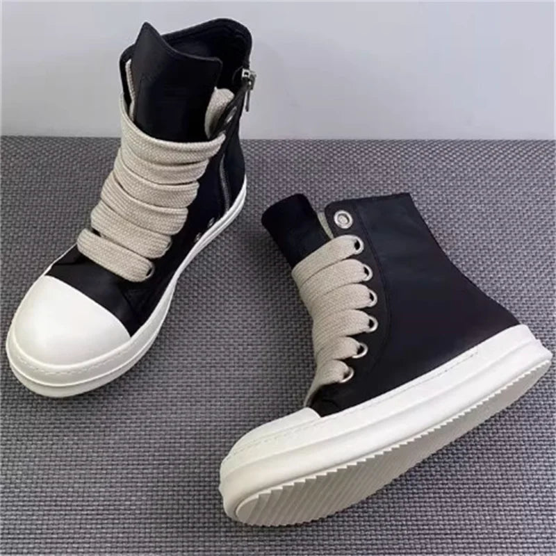 Urban Platform Sneakers: Unisex Mid - Tops with Side Zipper – Solid Black Microfiber - StepByStepNow